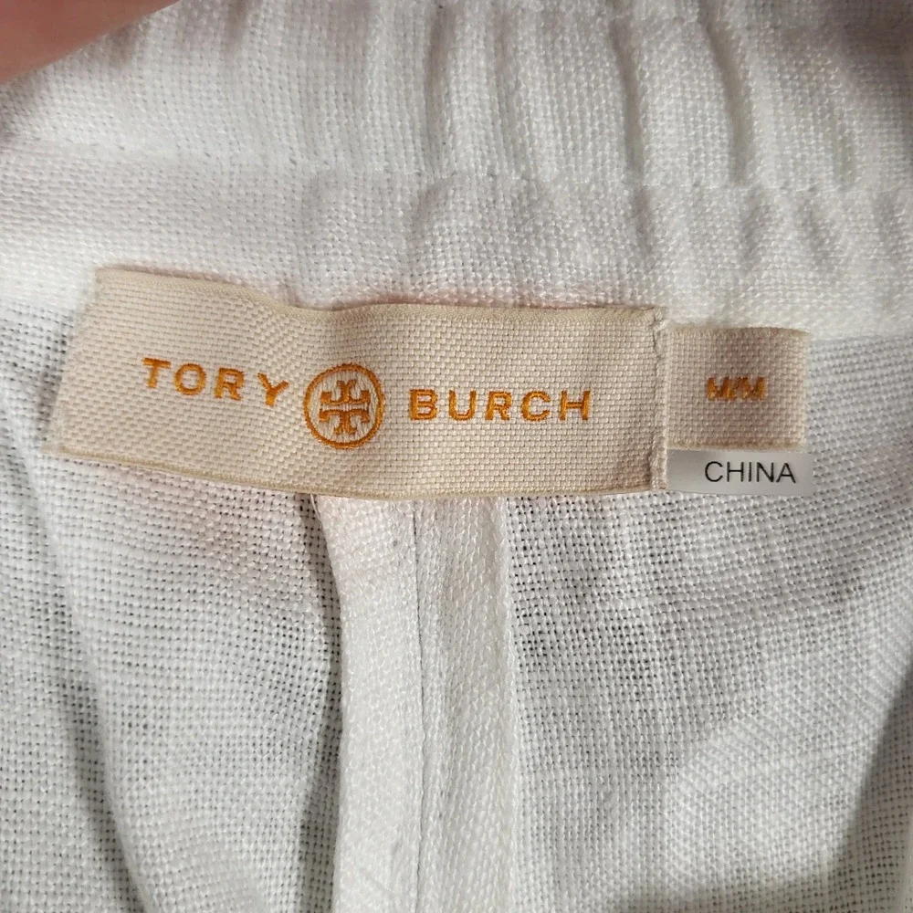 Tory Burch Shorts Women M White Excellent Linen Paperbag Waist 82136